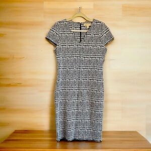 Michael Kors cap sleeve black white patterned fitted dress - perfect for office!